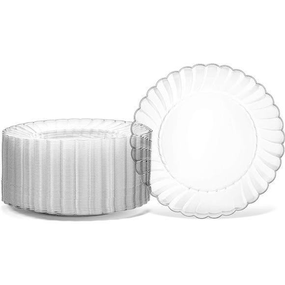 Premium Hard Plastic Plate Set 100 x 6” Clear Round Plates - Washable & Reusable - Picture 5 of 8
